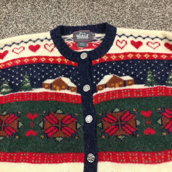Vintage Woolrich Sweater Wool Mohair Fair Isle Christmas Cardigan Womens Small - Picture 2 of 11